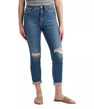 Джинсы-бойфренды Silver Jeans Co. в стиле 90-х со средней посадкой и подвернутыми манжетами, синий