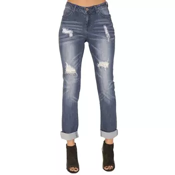 Джинсы-бойфренды скинни Chanelle Vintage Destroyed Extra Curvy Fit Poetic Justice, цвет Medium Blue