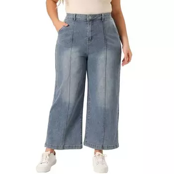 Джинсы больших размеров для женщин, широкие мешковатые эластичные брюки с карманами, джинсовые брюки до щиколотки Agnes Orinda, цвет Gray Blue