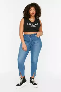 Джинсы больших размеров – синие – скинни Trendyol, синий