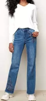 Джинсы Boot Cut с прострочкой и бахромой по низу синего цвета CHARLIE B