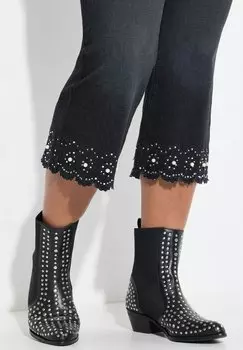 Джинсы Bootcut 7/8 FLARED FIT ZIERPERLEN AM SCHLAGSAUM, 5-POCKET Angel of Style, черный