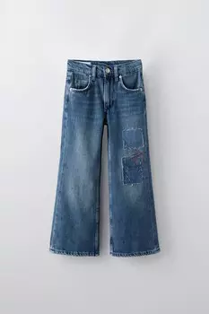 Джинсы bootcut с нашивками ZARA, синий