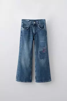 Джинсы bootcut с нашивками ZARA, синий