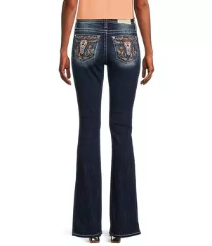 Джинсы Bootcut со средней посадкой и цветочным принтом Miss Me с длинными рогами на спине и карманами, синий