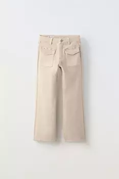 Джинсы бутк-кат с заклепками ZARA, экрю