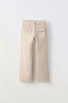 Джинсы бутк-кат с заклепками ZARA, экрю