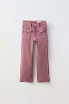 Джинсы бутк-кат с заклепками ZARA, выцветший розовый
