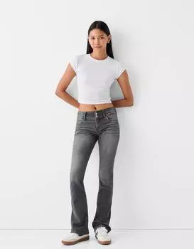 Джинсы-Буткат с низкой талией Bershka, серый