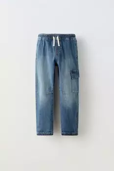 Джинсы cargo jogger ZARA, средне-синий