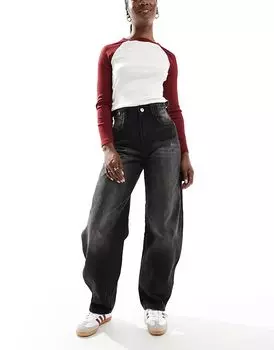 Джинсы Carpenter с регулируемой талией, кислотная стирка, черного цвета Bershka