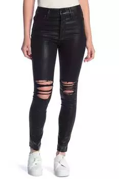 Джинсы Charlie Coated High Rise Skinny с потертостями и щиколоткой черного цвета JOE'S Jeans