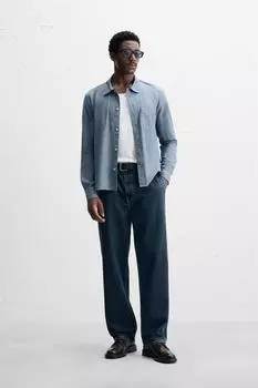 Джинсы-чиносы с прямыми штанинами ZARA, средне-синий
