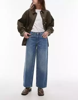 Джинсы Cinch Petite с низкой посадкой, средне-синего цвета Topshop