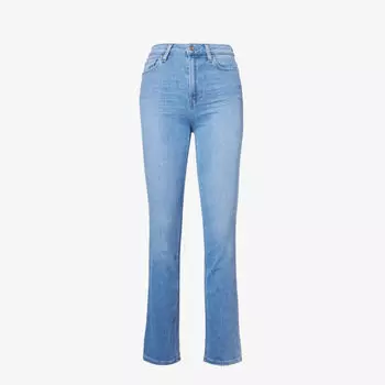 Джинсы cindy прямого кроя с завышенной талией и эффектом потертости из эластичного денима Paige, цвет canvases