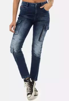 Джинсы Cipo & Baxx узкого кроя "WD531", с карманами на штанинах, синий