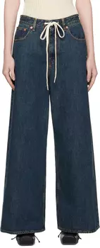 Джинсы цвета индиго с завязками MM6 Maison Margiela