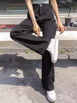 Джинсы DAZY Kpop, стиль бойфренд, однотонные, с завышенной талией, черный цвет