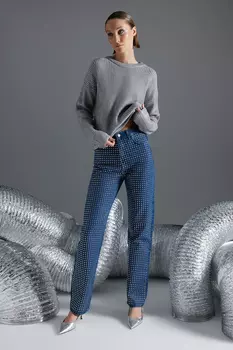 Джинсы длинные Trock Trendyol с завышенной талией, синий