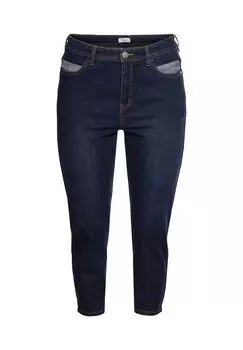 Джинсы длиной 7/8 с вышивкой спереди sheego, цвет Dark Blue Denim