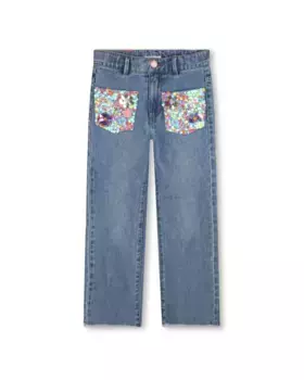 Джинсы для девочек из 100% хлопка с карманами из пайеток Billieblush, синий