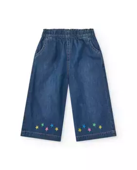 Джинсы для девочек с эластичным поясом и вышитыми звездами Tuc tuc, синий
