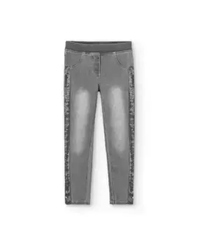 Джинсы для девочек с боковыми полосами с пайетками и эластичным поясом Boboli, серый