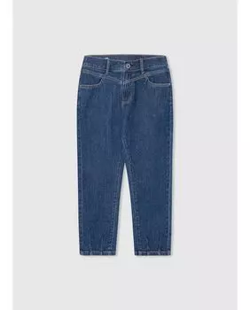 Джинсы для девочек с кокеткой спереди и контрастной строчкой Pepe Jeans, синий