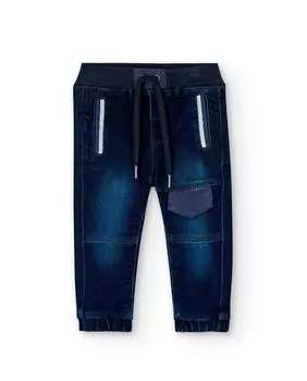 Джинсы для мальчика с эластичной резинкой на талии и карманами Boboli, темно-синий