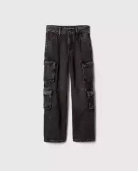 Джинсы для мальчика с боковыми карманами-карго Gap, черный