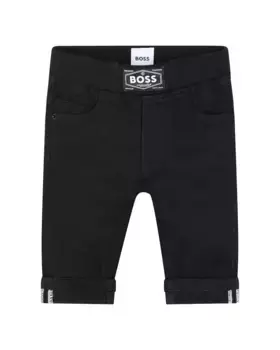 Джинсы для маленьких мальчиков с эластичной талией и отворотом по низу BOSS Kidswear, черный