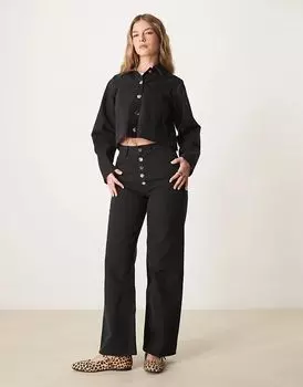Джинсы для папы с золотыми пуговицами в черном цвете ASOS DESIGN