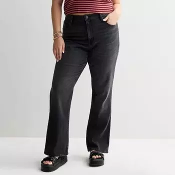 Джинсы для подростков plus size с высокой посадкой и расклешенными штанинами в стиле 90-х So, цвет washed black