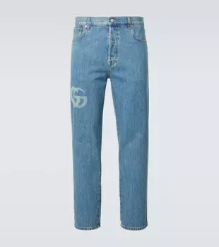 Джинсы Double G с заниженной талией, узкие Gucci, Blue/Ivory