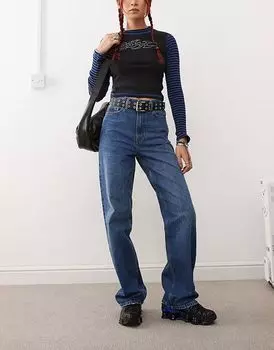 Джинсы Dr Denim Echo прямого кроя, средне-синего цвета с напылением