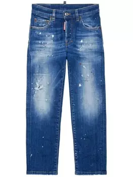 Джинсы DSQUARED2 KIDS с потертостями и пятнами краски, синий