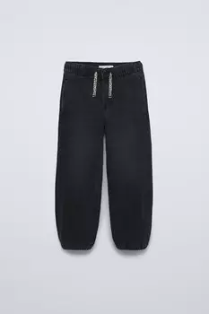 Джинсы-джоггеры с завязкой ZARA, черный