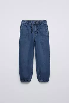 Джинсы-джоггеры с завязкой ZARA, синий