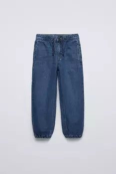 Джинсы-джоггеры с завязкой ZARA, синий