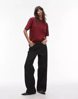 Джинсы Ember с низкой посадкой и широкими штанинами в цвете экрю черного цвета Topshop