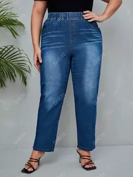 Джинсы Essnce Plus, мамский стиль, эластичный пояс Shein, тёмно-синий
