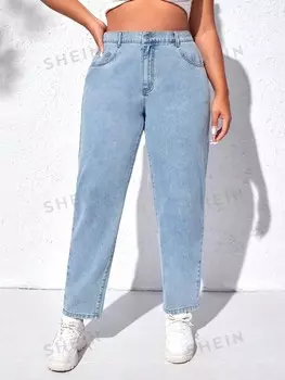 Джинсы EZwear Plus Mom Shein, светло-голубой