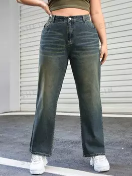 Джинсы EZwear Plus, прямого кроя, завышенная талия Shein, тёмно-синий