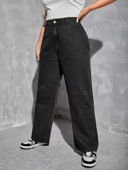 Джинсы EZwear Plus, прямого кроя, завышенная талия Shein, черный