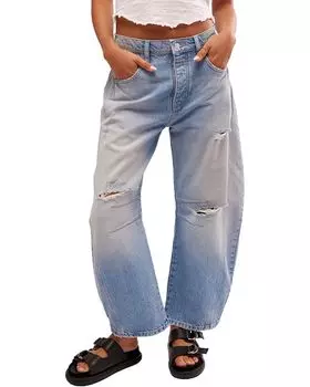 Джинсы Free People We The Free Good Luck Mid-Rise Barrel Jeans, цвет Barnyard Blue