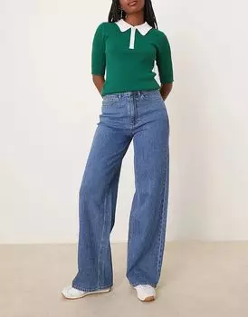 Джинсы Freya с высокой талией и широкими штанинами из средне-синего денима Vila