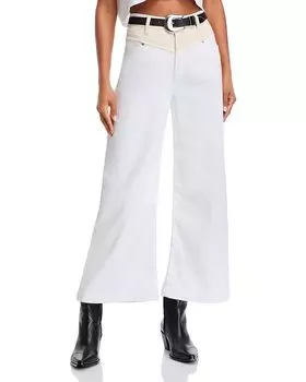 Джинсы Harper Contrast Yoke Wide Leg в цвете кремовый/белый PAIGE, коричневый/бежевый