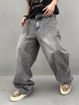 Джинсы Hypemode свободные, с прямой талией, с карманами для мужчин, подходят для путешествий, модны и могут использоваться разными способами Manfinity, серый