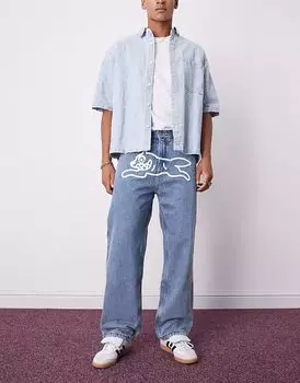 Джинсы ICECREAM для бега с фланелью, мешковатые, средне-синего цвета