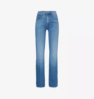 Джинсы Insider Sneak прямого кроя со средней посадкой из эластичного денима с пятью карманами Mother, синий